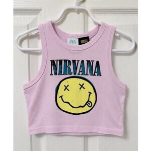 Zara x Nirvana Pink Smiley Graphic Crop Tank Top Kids 6-7